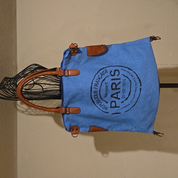 NWOT Paris France tote huge purse bag shoulder bag convertible bag thick canvas - Picture 1 of 10